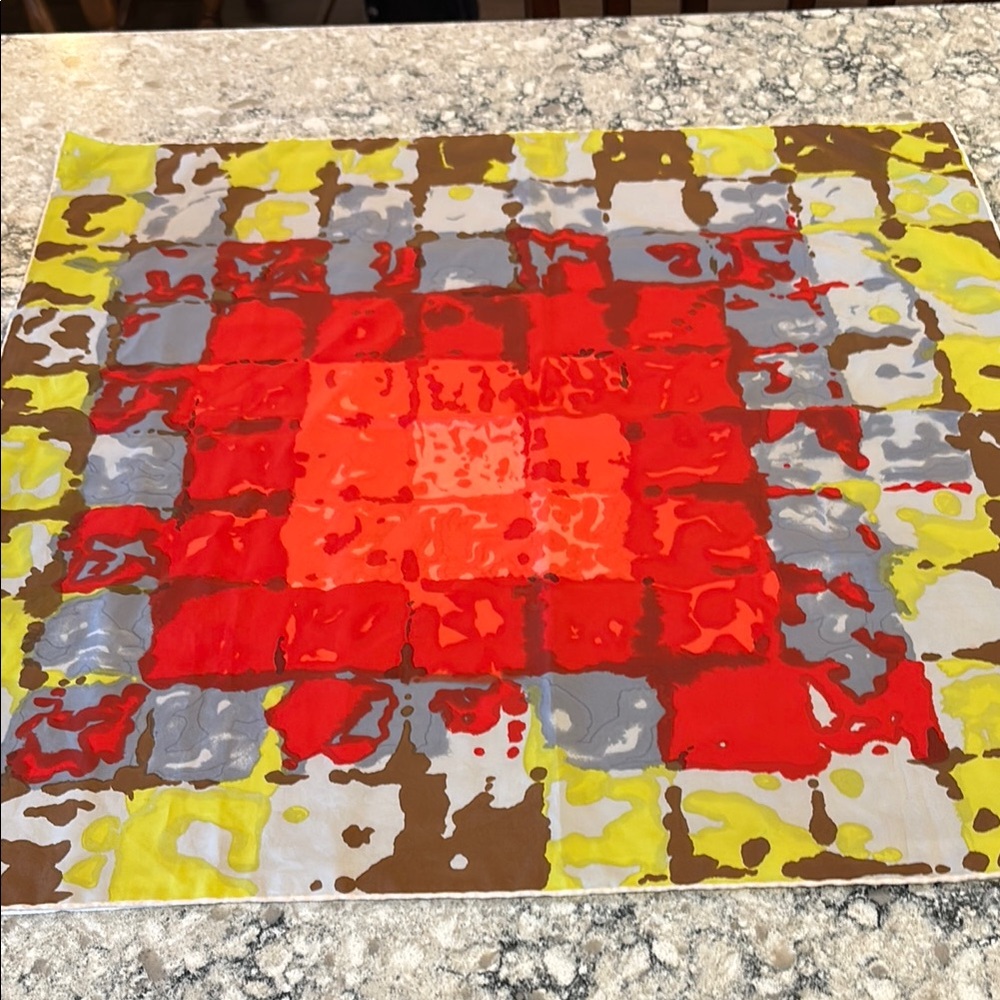 Pia Piccini Colorful Abstract Pattern Silk Scarf 26 x 26” hand rolled